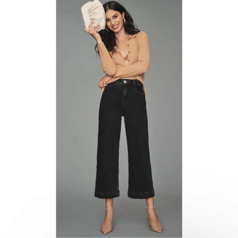 Pilcro Anthropologie The Skipper Black  High Rise Crop Wide Leg Jeans